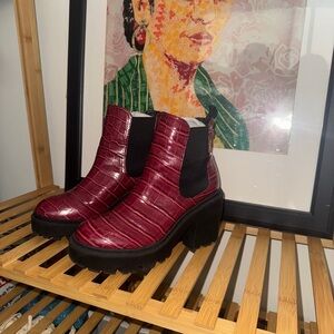 Women's Red Croc-Embossed Ankle Boots